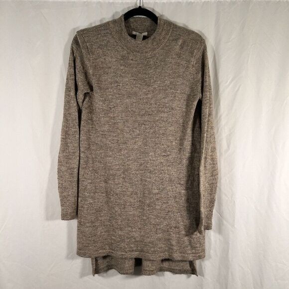 H&M Wool Blend Sweater Women's Medium Brown Side Slit High Neck Long Sleeve - Picture 1 of 12